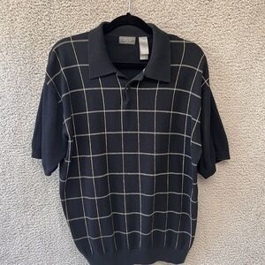 (Defect)Crazy Horse Short Sleeve Shirt Claiborne Sport Polo Men Top L Check Knit